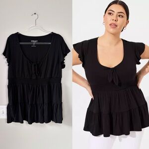 Torrid Black Super Soft Tie Front Babydoll Top